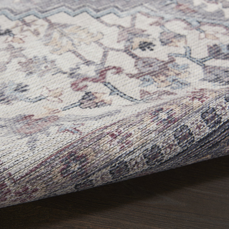 Gray Floral Cotton Chenille Synthetic Runner Rug 2'2" x 12'