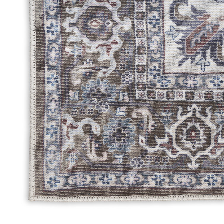 Olive Ivory Floral Cotton Chenille Rectangular Area Rug 3' x 5'