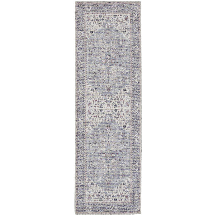 Gray Floral Cotton Chenille Synthetic Runner Rug 2'2" x 12'