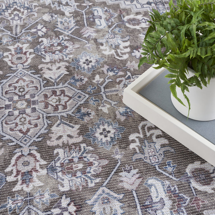 Olive Ivory Floral Cotton Chenille Rectangular Area Rug 3' x 5'