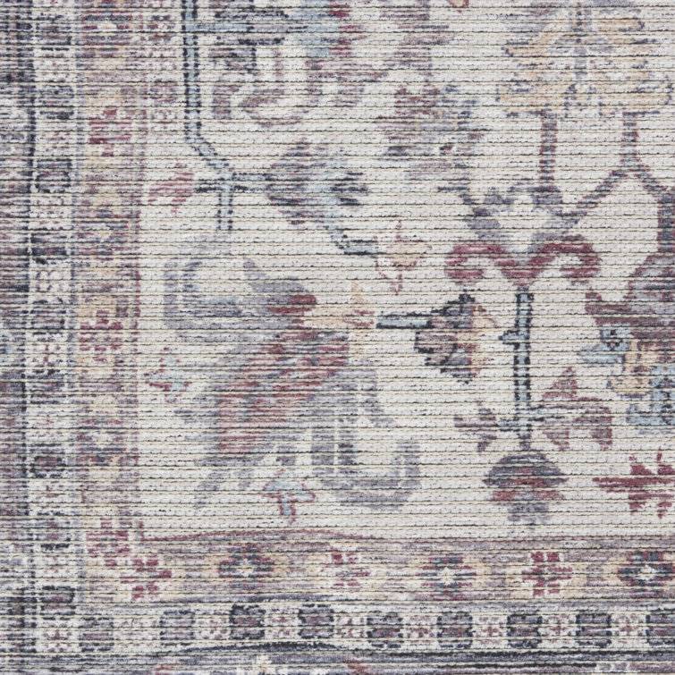 Gray Floral Cotton Chenille Synthetic Runner Rug 2'2" x 12'