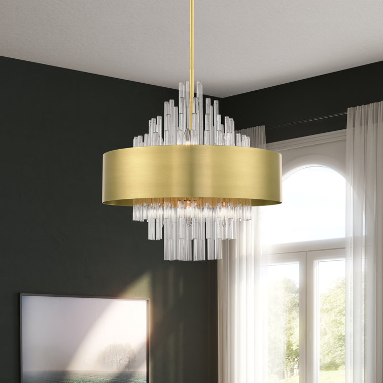 Elegant Orenburg 8-Light Natural Brass Pendant with Crystal Rods