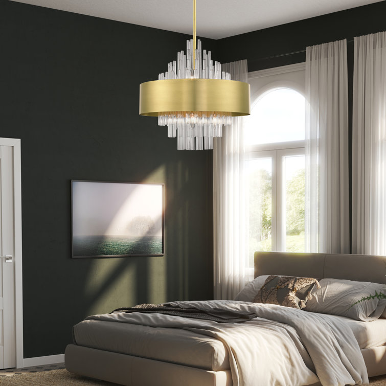 Elegant Orenburg 8-Light Natural Brass Pendant with Crystal Rods