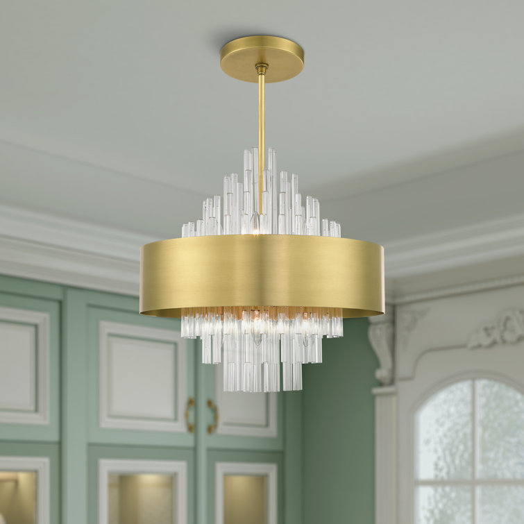 Elegant Orenburg 8-Light Natural Brass Pendant with Crystal Rods