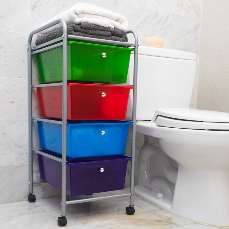 Multi-Color Plastic and Steel 4-Drawer Rolling Utility Cart