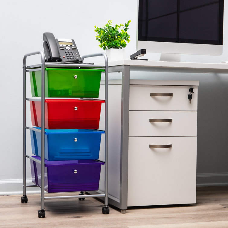 Multi-Color Plastic and Steel 4-Drawer Rolling Utility Cart
