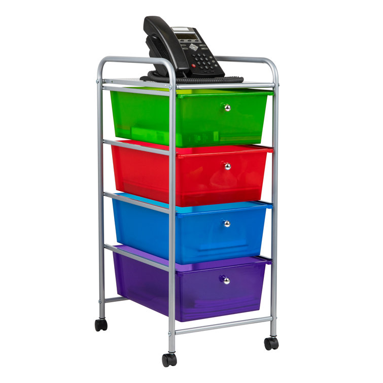 Multi-Color Plastic and Steel 4-Drawer Rolling Utility Cart