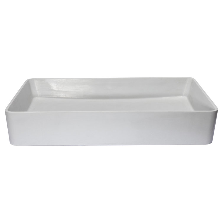 Light Gray Rectangular Ceramic Vessel Sink, 24.2"