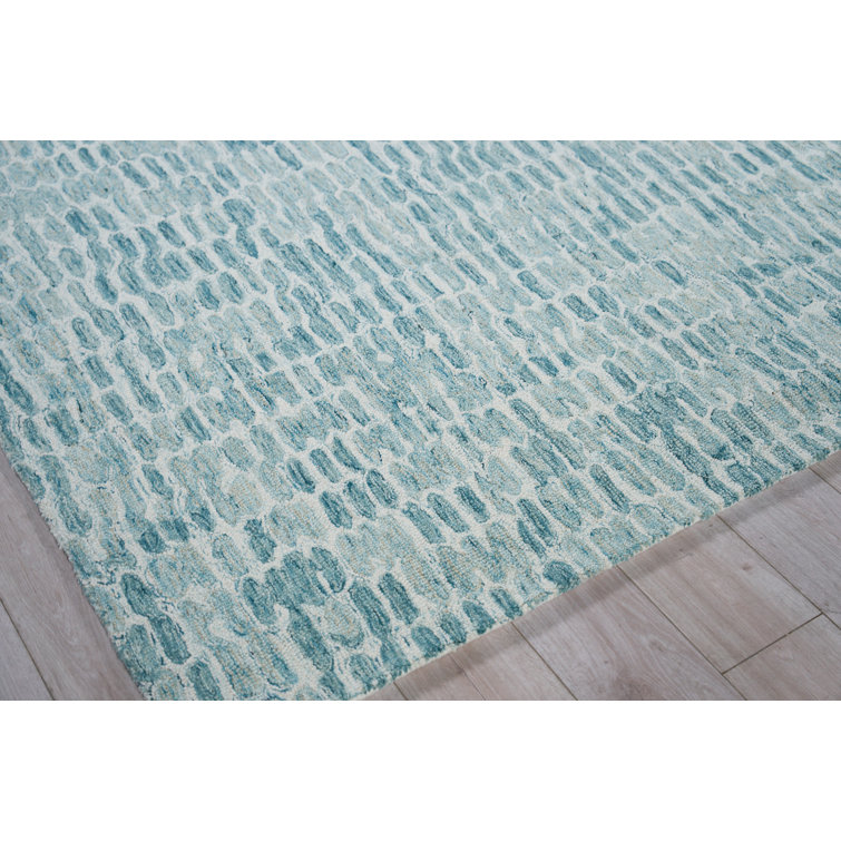Handmade Tufted Gray and Turquoise Wool Rectangular Rug