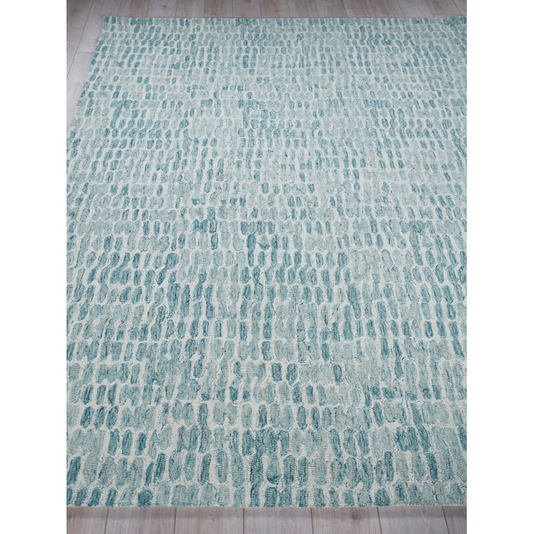 Handmade Tufted Gray and Turquoise Wool Rectangular Rug