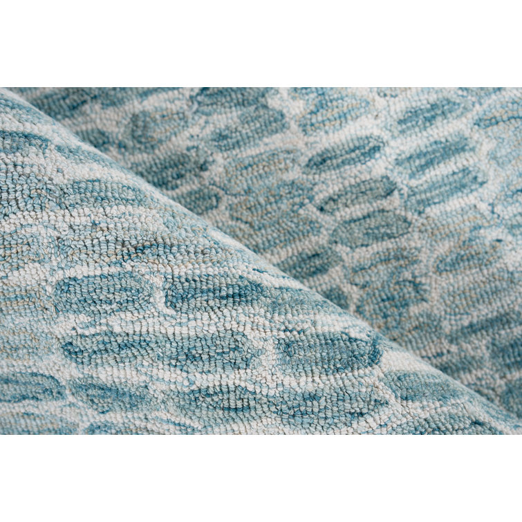 Handmade Tufted Gray and Turquoise Wool Rectangular Rug