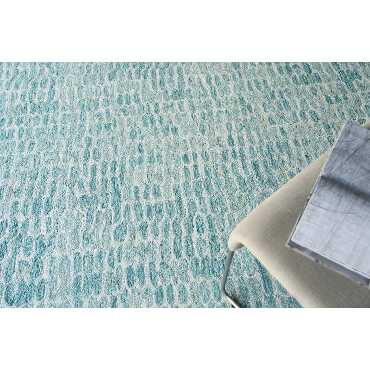 Handmade Tufted Gray and Turquoise Wool Rectangular Rug