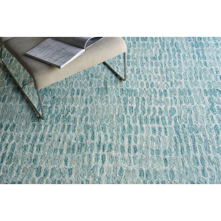 Handmade Tufted Gray and Turquoise Wool Rectangular Rug