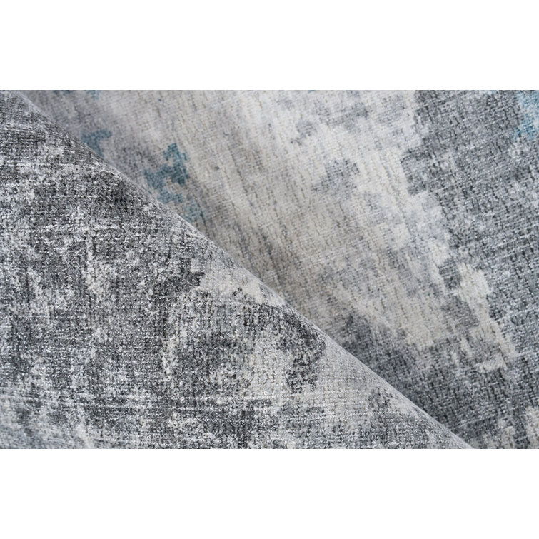 Handmade Blue and Gray Wool Viscose Abstract Rectangular Rug