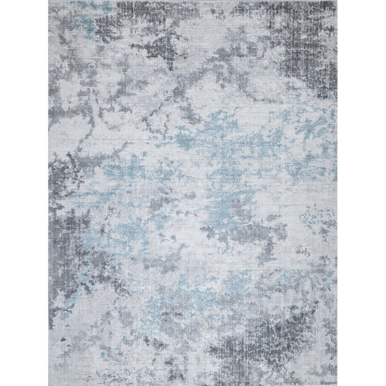 Handmade Blue and Gray Abstract Wool and Viscose 8' x 10' Rug
