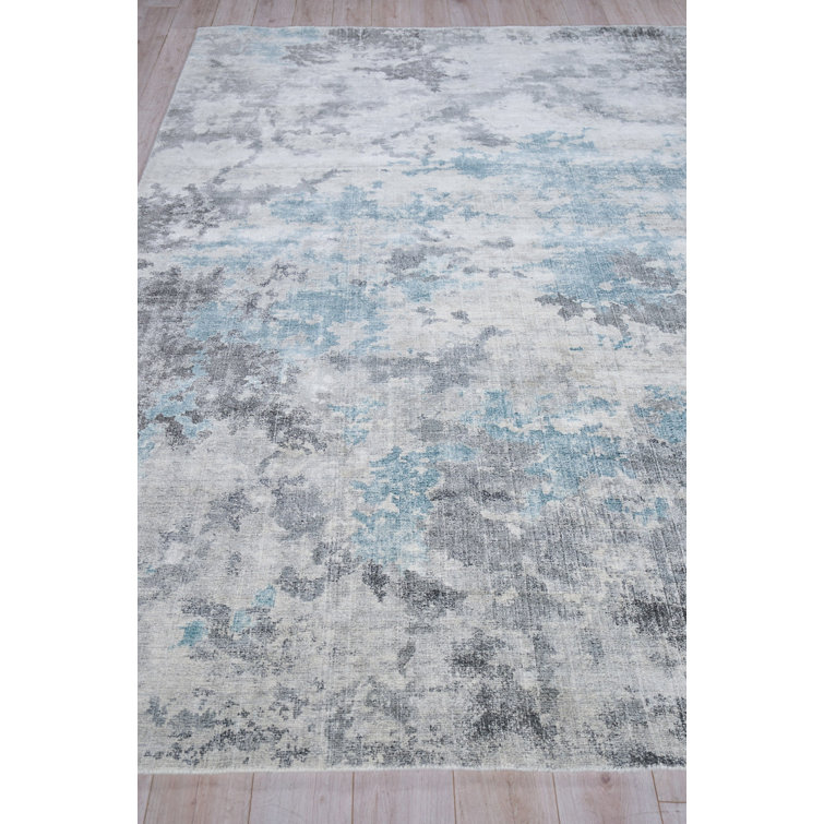 Handmade Blue and Gray Wool Viscose Abstract Rectangular Rug