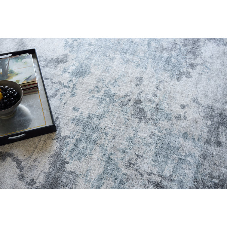Handmade Blue and Gray Wool Viscose Abstract Rectangular Rug