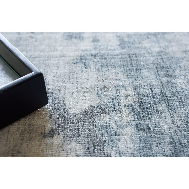 Handmade Blue and Gray Wool Viscose Abstract Rectangular Rug