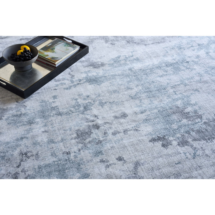 Handmade Blue and Gray Wool Viscose Abstract Rectangular Rug