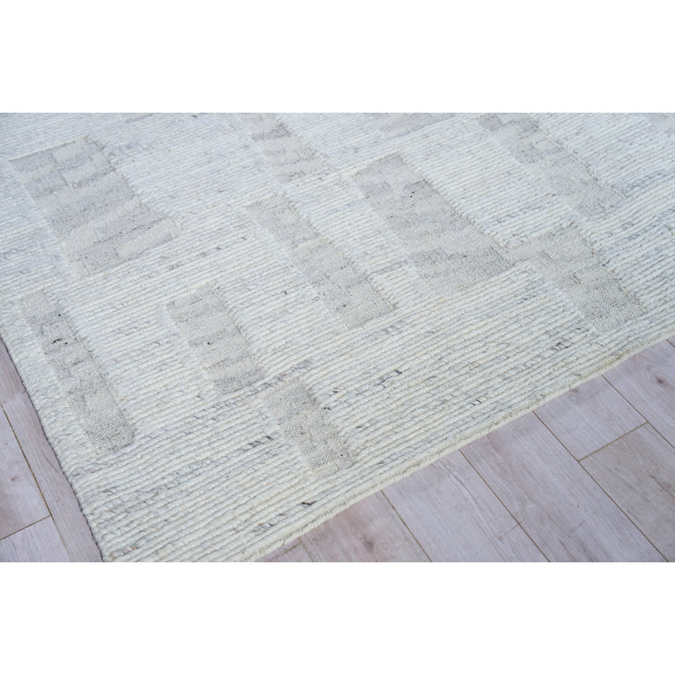 Handwoven Gray Wool Abstract Rectangular Area Rug 12' x 15'