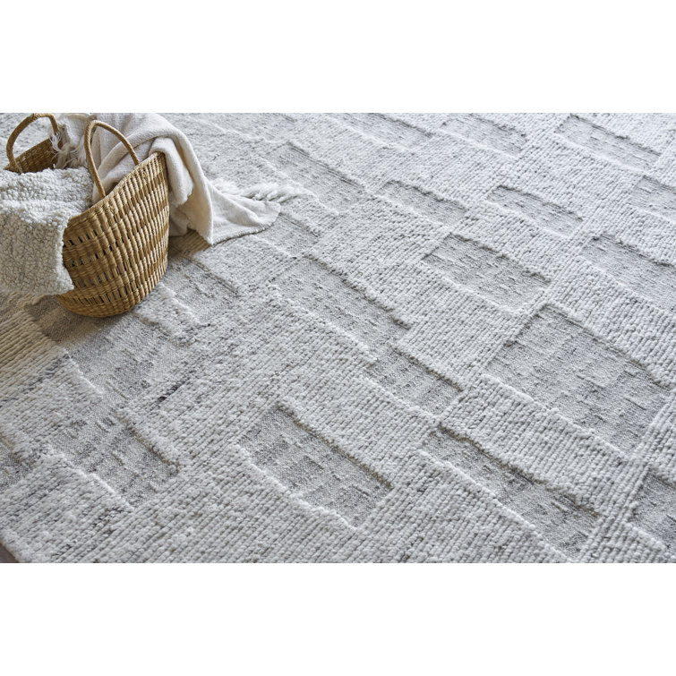 Handwoven Gray Wool Abstract Rectangular Area Rug 12' x 15'