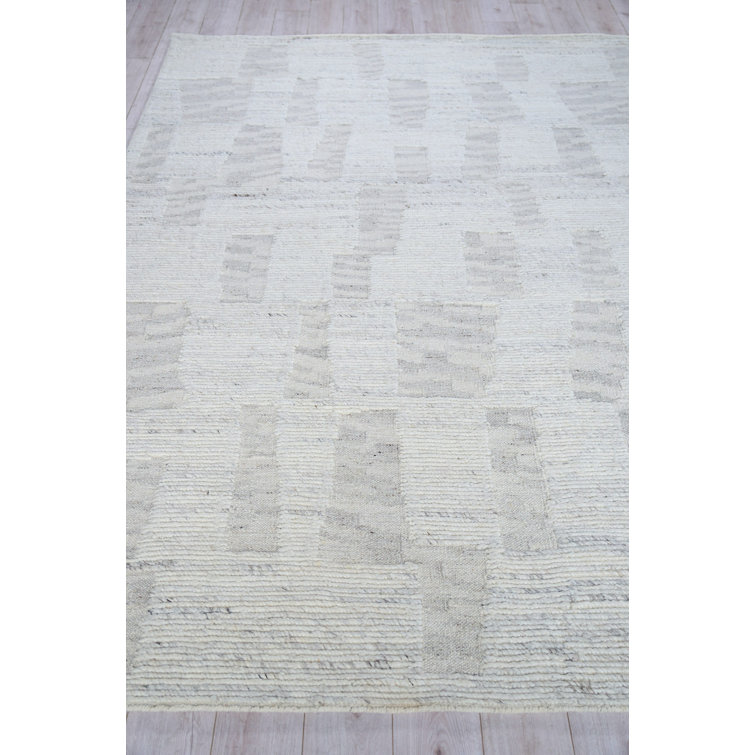Handwoven Gray Wool Abstract Rectangular Area Rug 12' x 15'