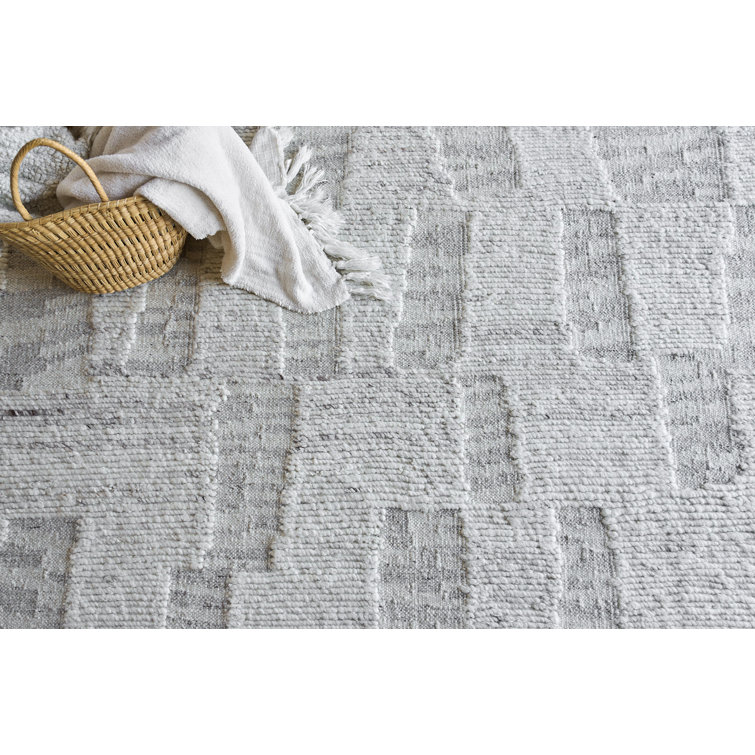 Handwoven Gray Wool Abstract Rectangular Area Rug 12' x 15'