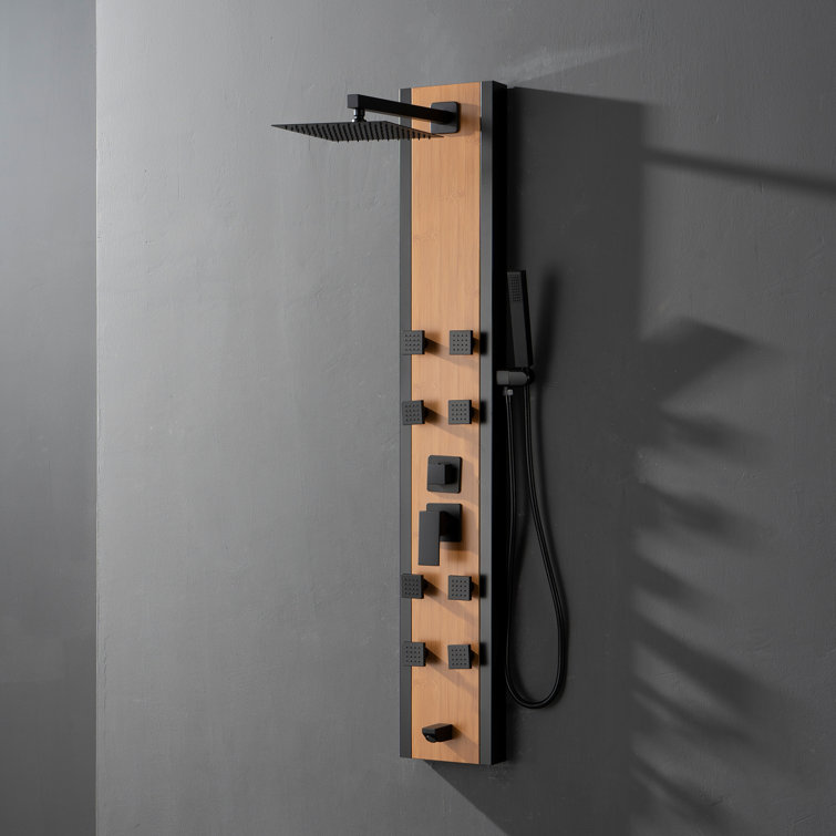 57'' Black and Bamboo Shower Panel System with Body Jets