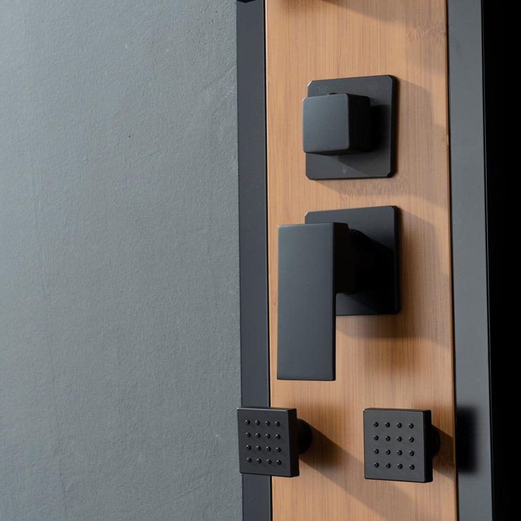 57'' Black and Bamboo Shower Panel System with Body Jets