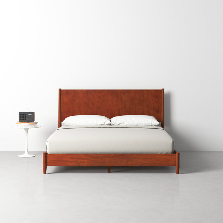 Flynn Mid-Century Modern King Platform Bed with Drawer, Acorn Brown