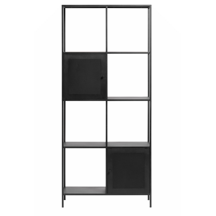 Black Metal Etagere Bookcase with Doors