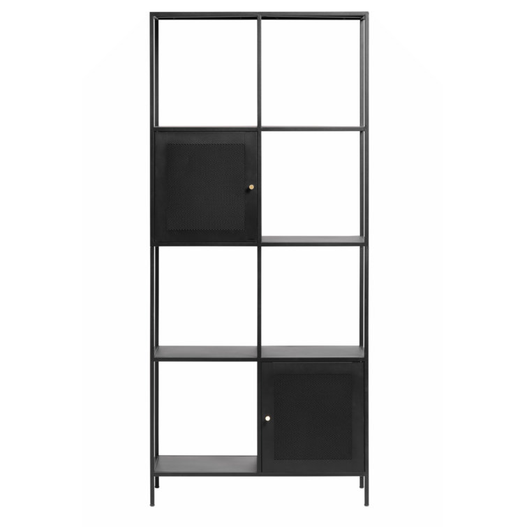 Black Metal Etagere Bookcase with Doors