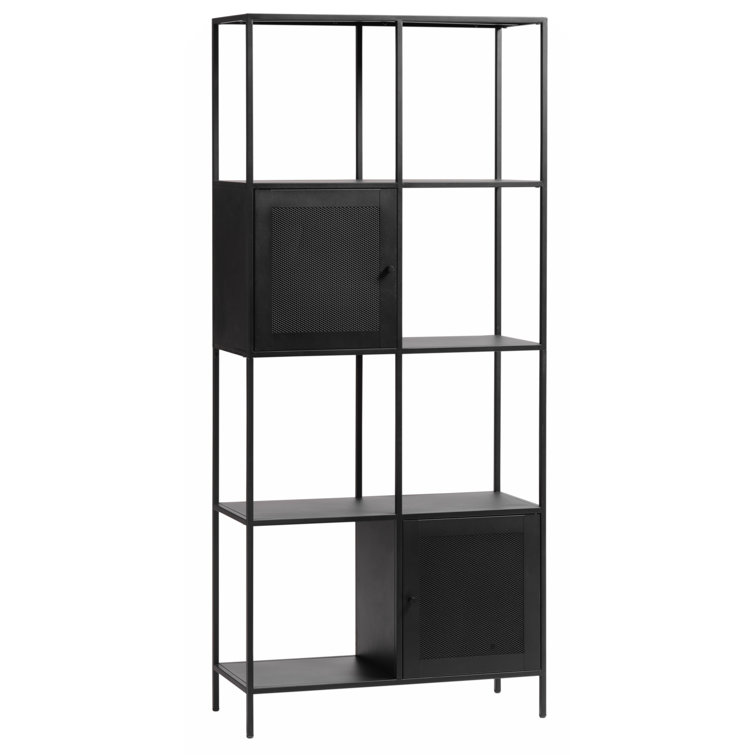 Black Metal Etagere Bookcase with Doors