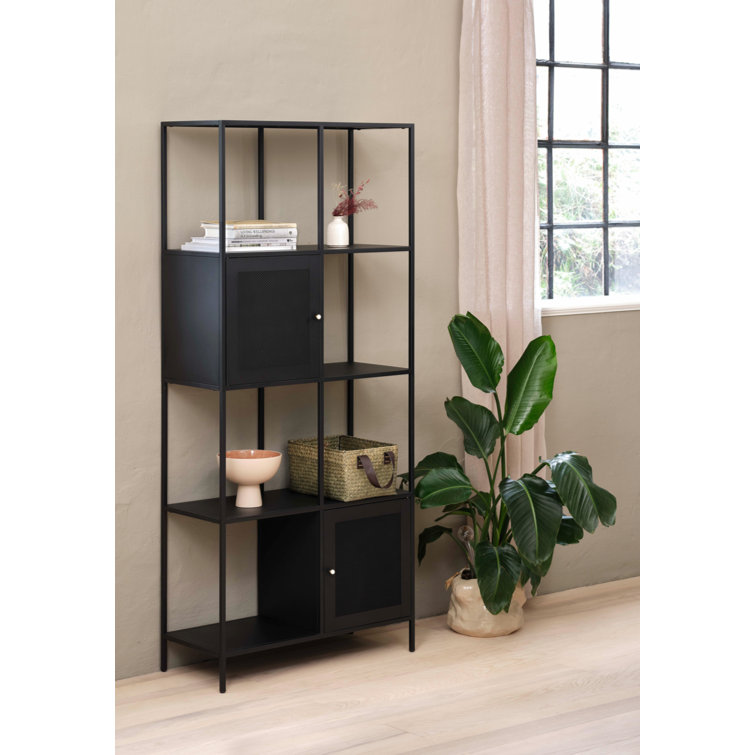 Black Metal Etagere Bookcase with Doors