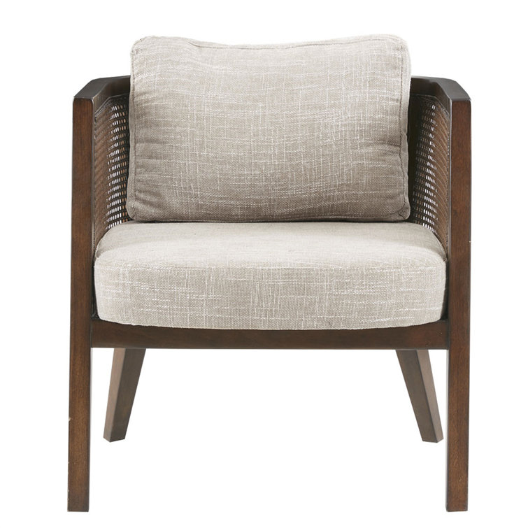 Sonia Mid-Century Walnut Wood Accent Chair with Camel Cushions