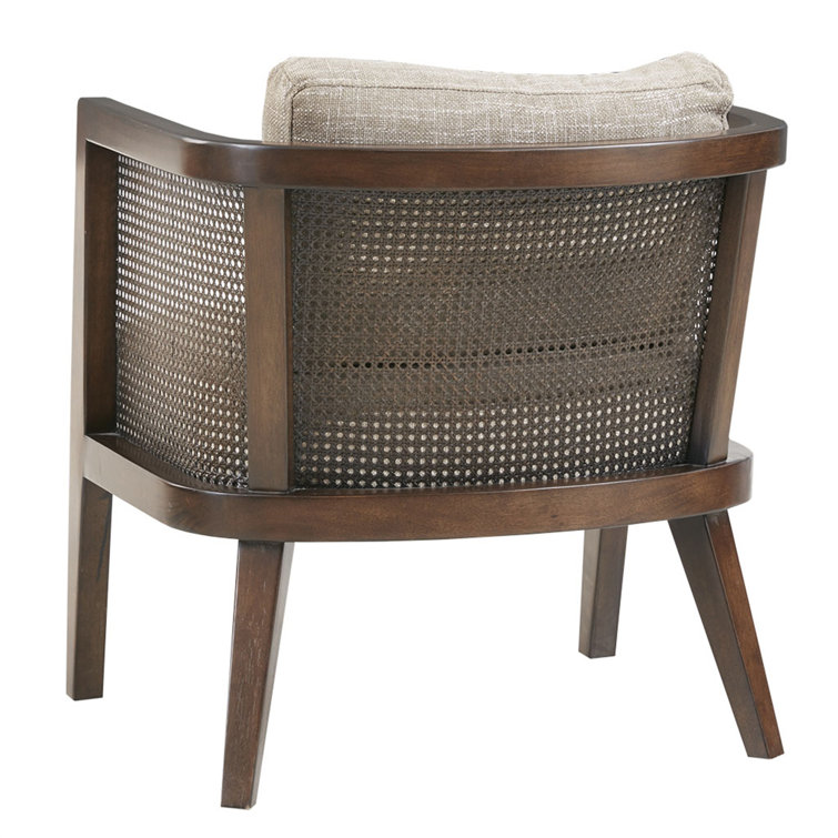 Sonia Mid-Century Walnut Wood Accent Chair with Camel Cushions