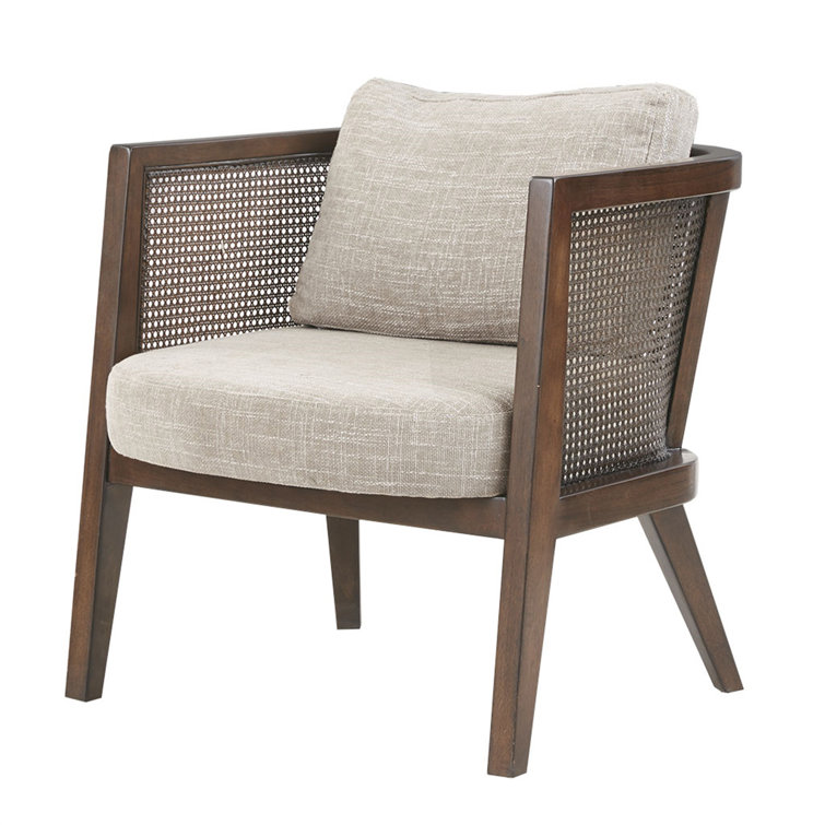 Sonia Mid-Century Walnut Wood Accent Chair with Camel Cushions