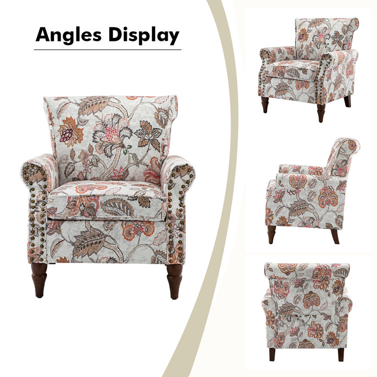 Pink Floral Polyester Armchair Set with Nailhead Trim