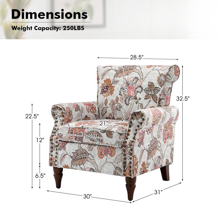 Pink Floral Polyester Armchair Set with Nailhead Trim