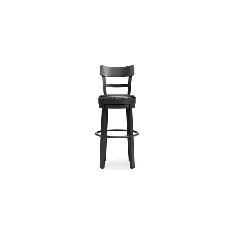 Transitional Black Wood Swivel Barstool with Nailhead Trim