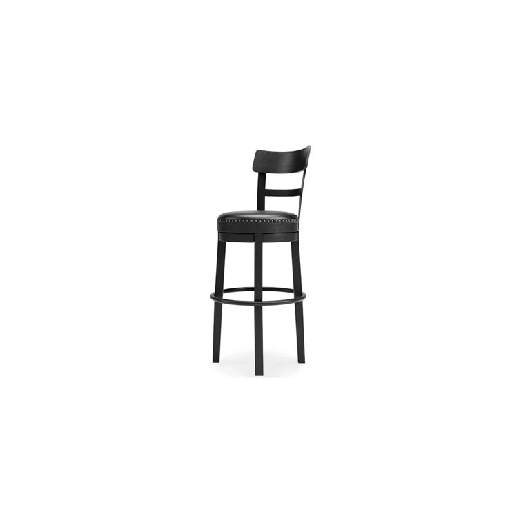 Transitional Black Wood Swivel Barstool with Nailhead Trim