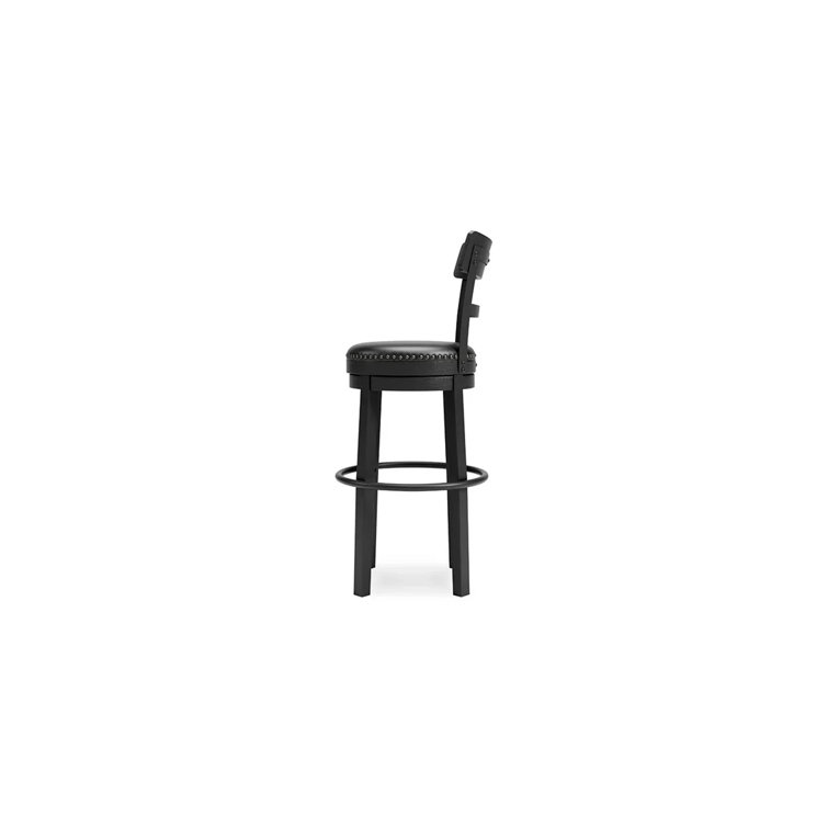 Transitional Black Wood Swivel Barstool with Nailhead Trim