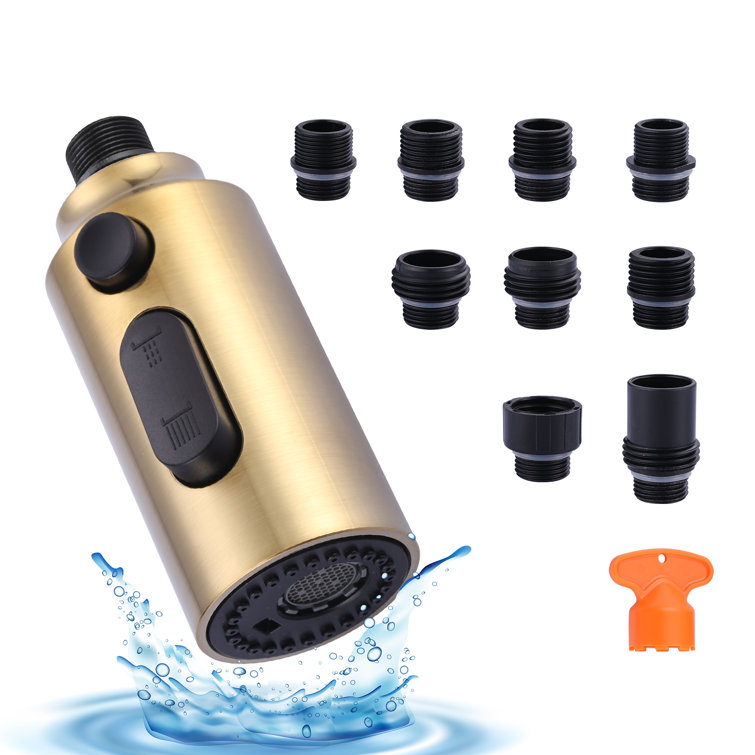 Gold 3-Function Kitchen Faucet Spray Head with 9 Adapters