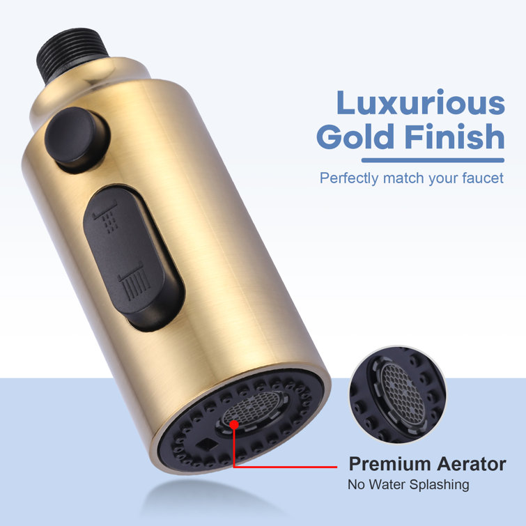 Gold 3-Function Kitchen Faucet Spray Head with 9 Adapters