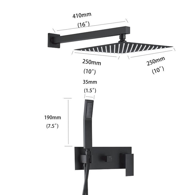 Large Black Wall Mounted Rain Shower System
