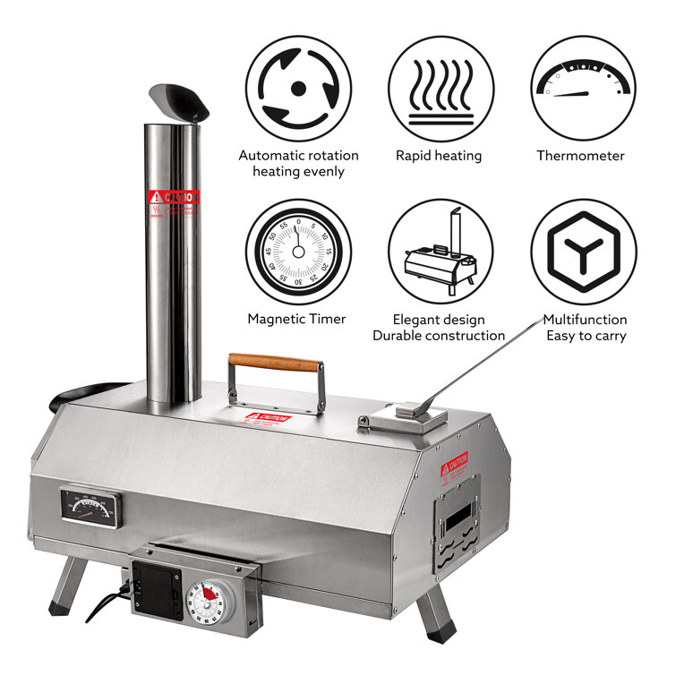 Portable Stainless Steel Wood-Fired Outdoor Pizza Oven with Timer