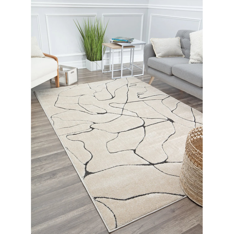 96" Round Tan Synthetic Stain-Resistant Area Rug