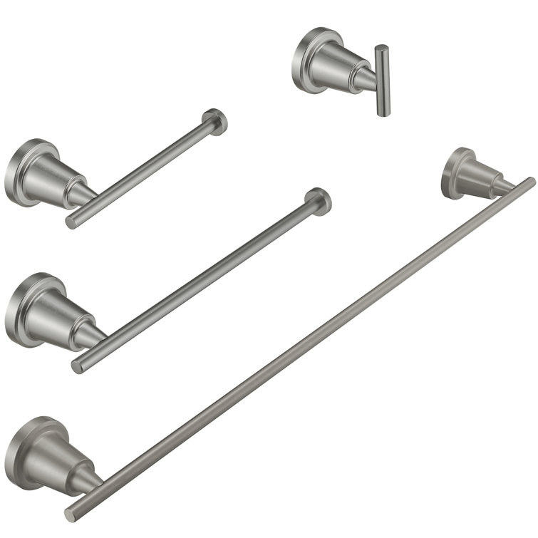 Brushed Nickel 4-Piece Bathroom Hardware Set with Towel Bar
