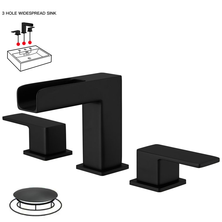 Matte Black Widespread 2-Handle Bathroom Faucet with Metal Drain