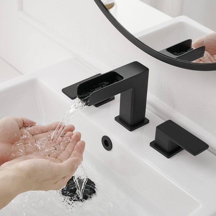Matte Black Widespread 2-Handle Bathroom Faucet with Metal Drain